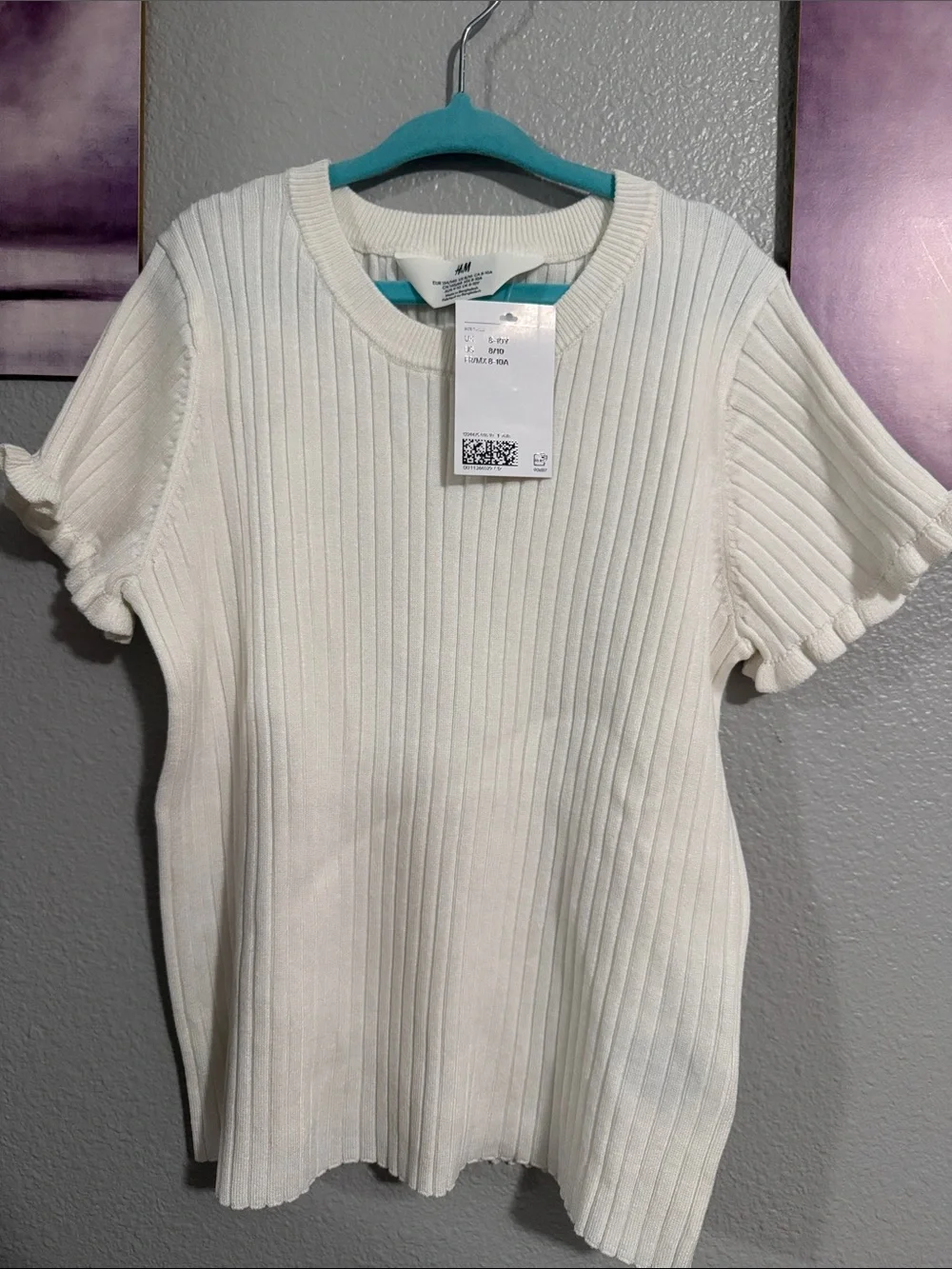 H&M knit ribbed top sweater 8/10 years girls new white ecru
